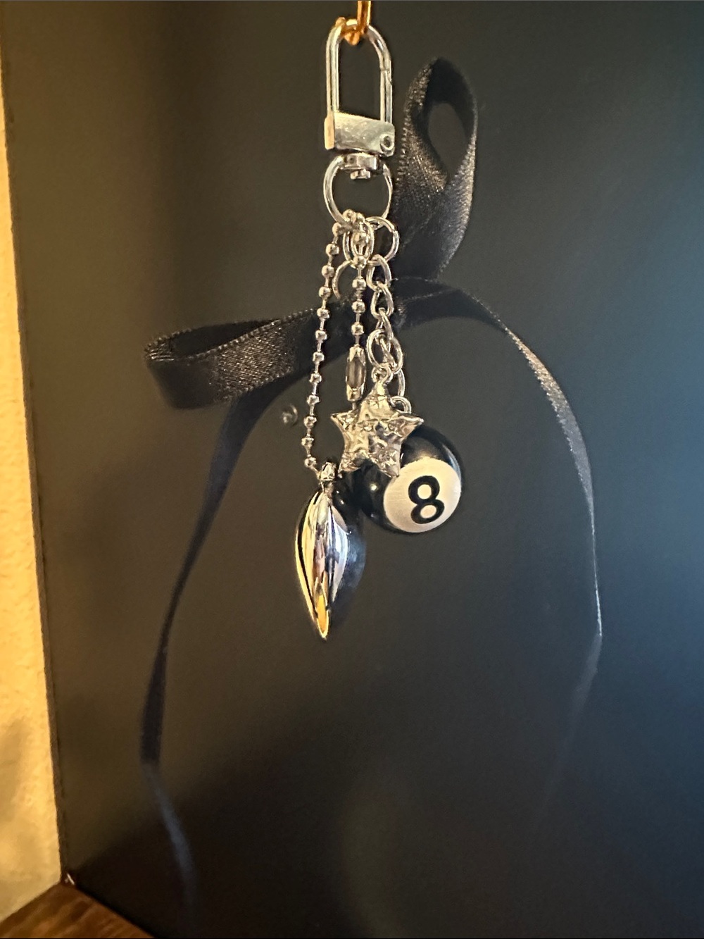 8-Ball Charm Keychain with Black Ribbon - Picture 5 of 6